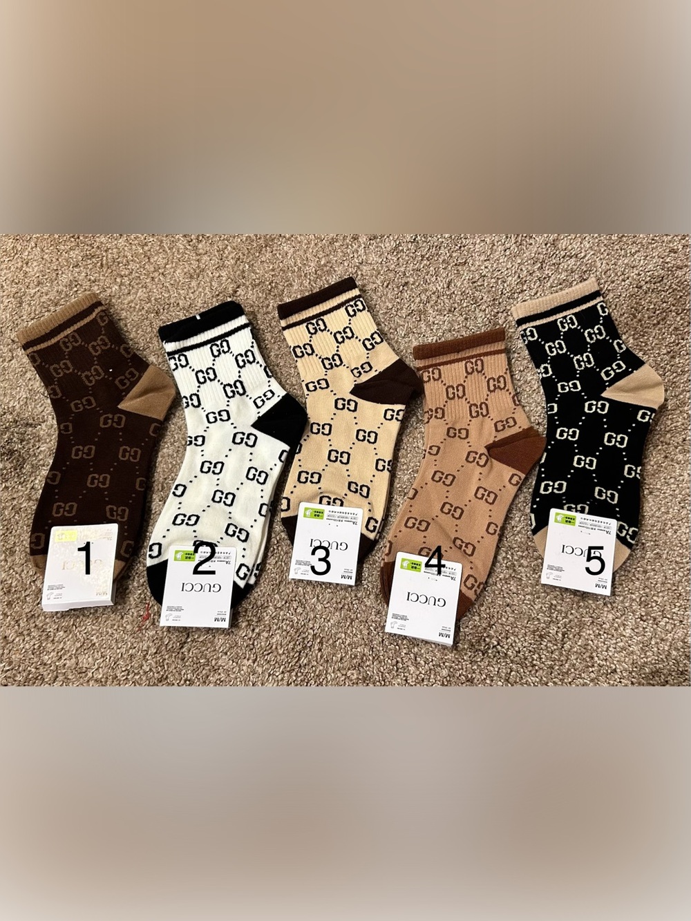 Fashion GG Brown Logo Crew Sock - Choose 1 - Picture 2 of 2